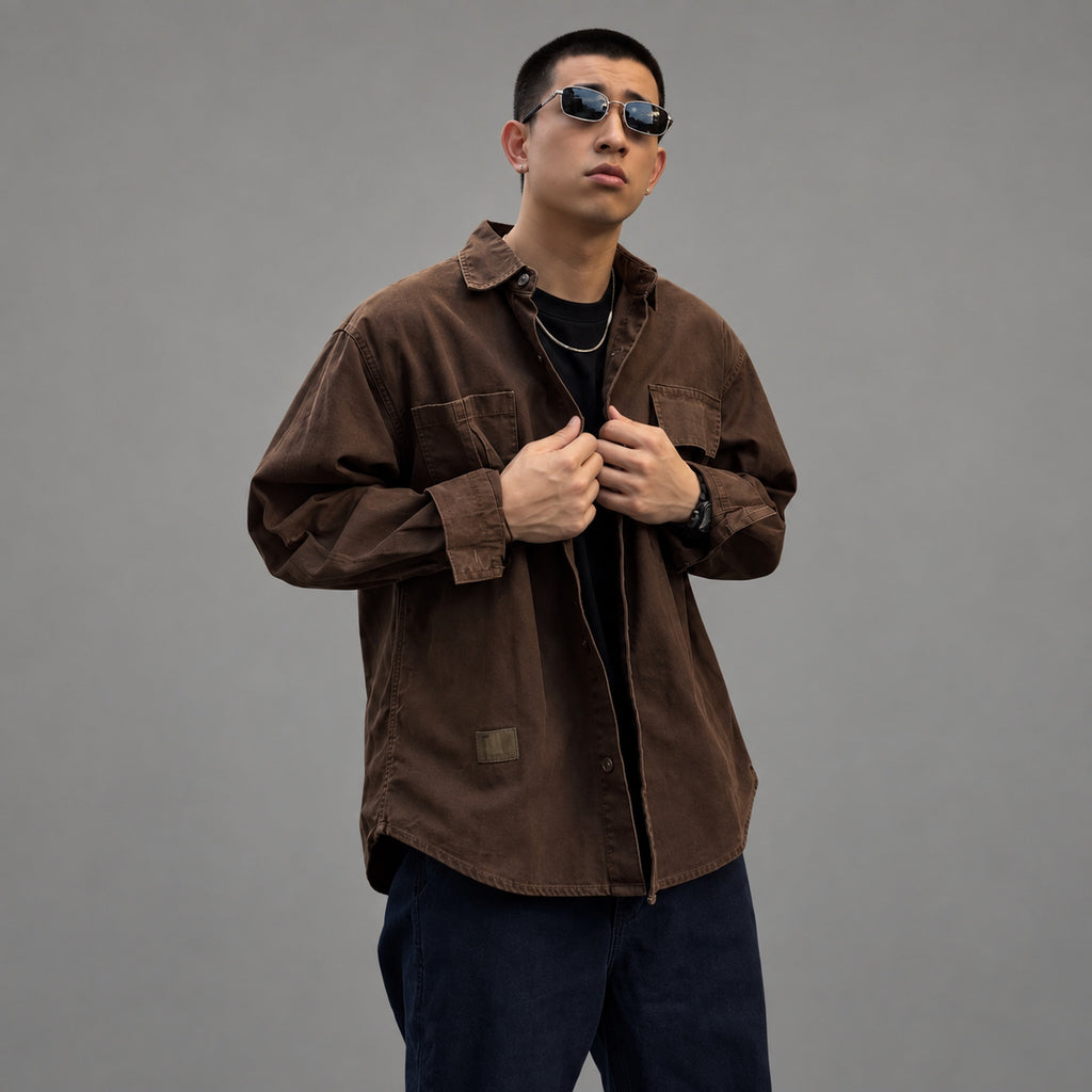 Men's cotton long-sleeve workwear shirt - original worn view