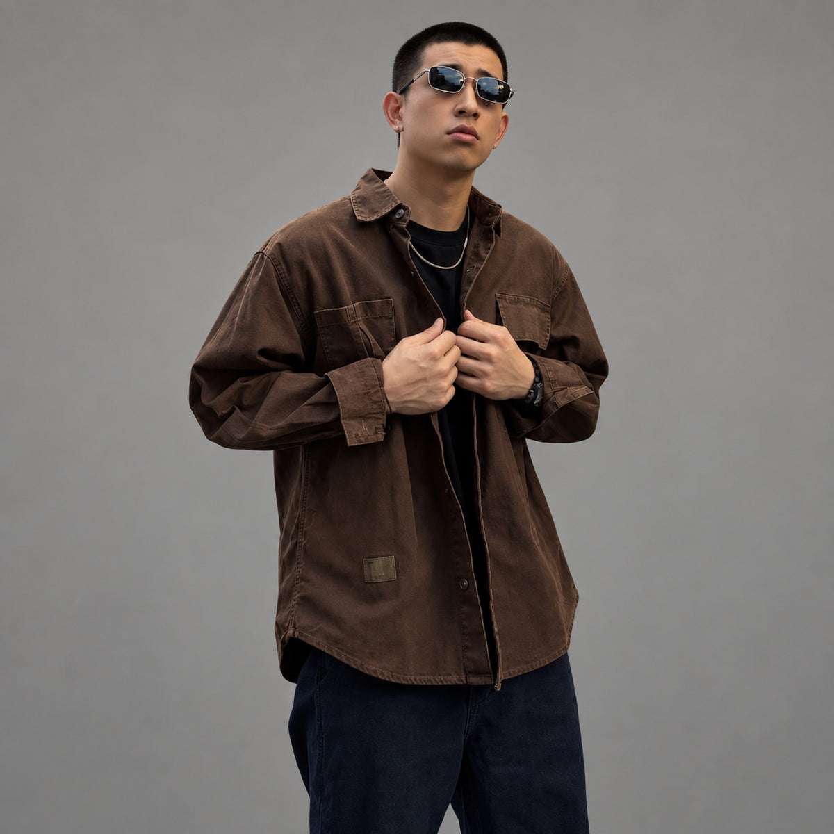Men's cotton long-sleeve workwear shirt - original worn view