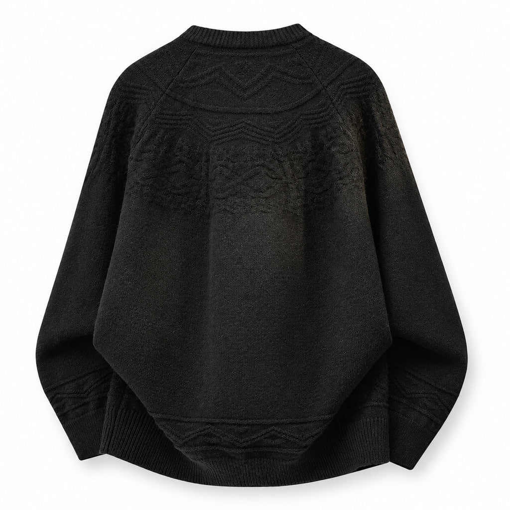 Men's Curved-Hem Crewneck Knit Sweater in black - worn view