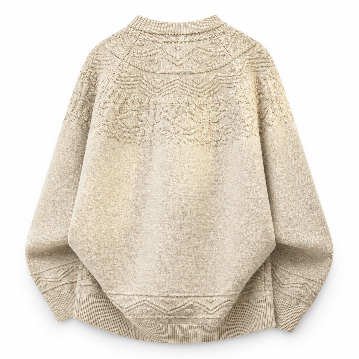 Men's Curved-Hem Crewneck Knit Sweater in cream - product view