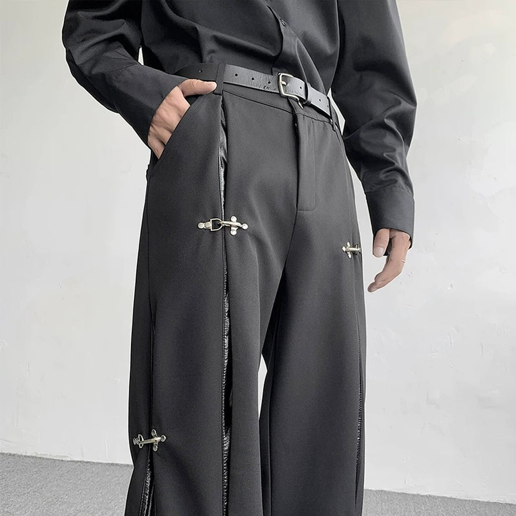 Men's Deconstructed Faux-Leather Panel Trousers - original product reference 1