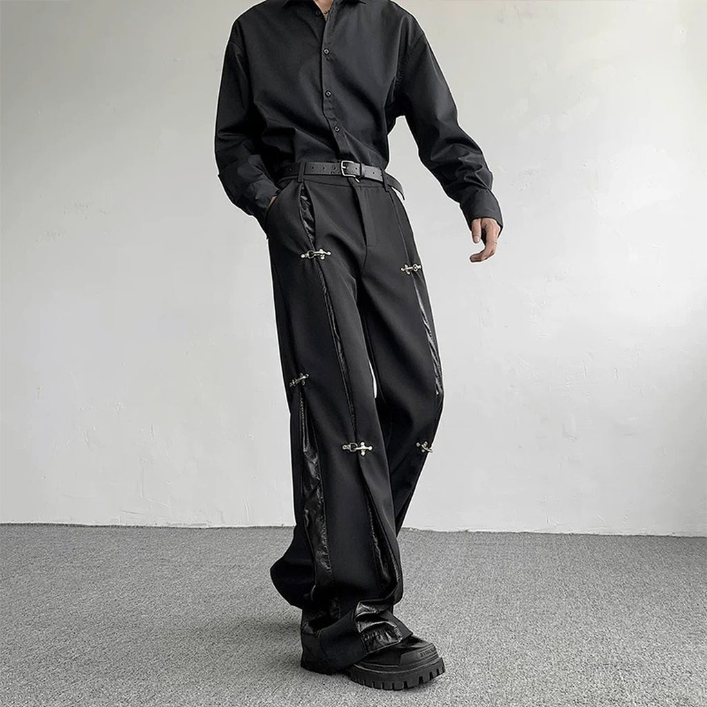 Men's Deconstructed Faux-Leather Panel Trousers - original product reference 2