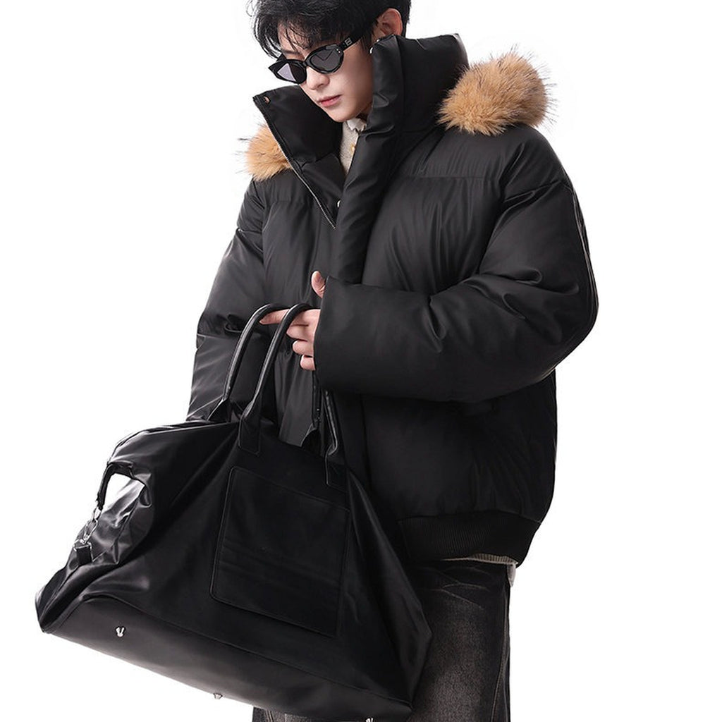 Men's Detachable Faux-Fur Hood PU Puffer Jacket - original product reference 2