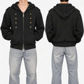 Men's Double-Breasted Hooded Zip Cardigan in black - worn view