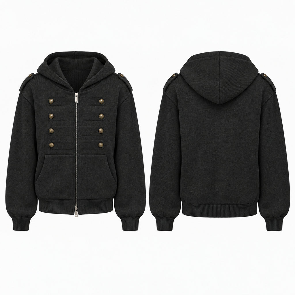 Men's Double-Breasted Hooded Zip Cardigan in black - product view