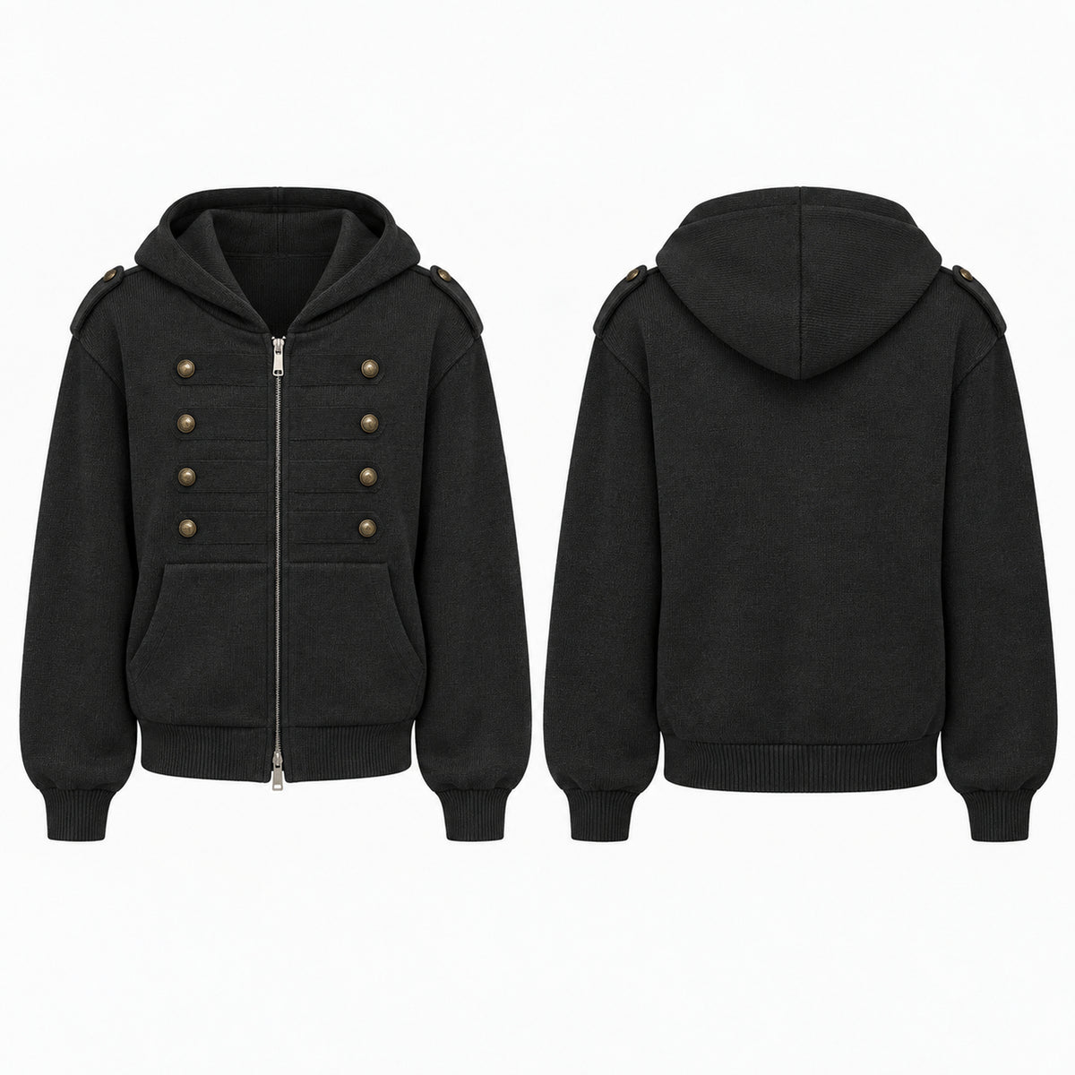 Men's Double-Breasted Hooded Zip Cardigan in black - product view