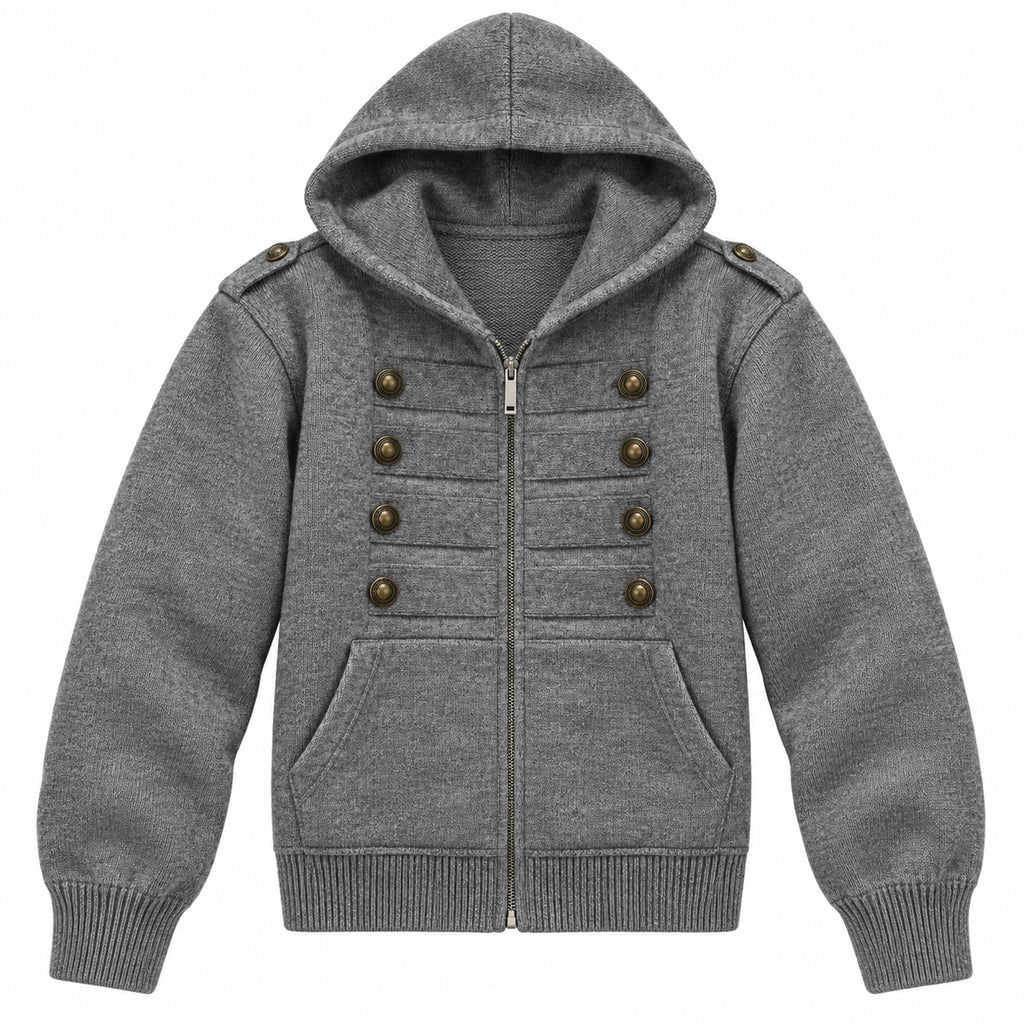 Men's Double-Breasted Hooded Zip Cardigan in gray - product view