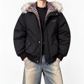 Men's Faux-Fur Hooded Puffer Parka in black - worn view