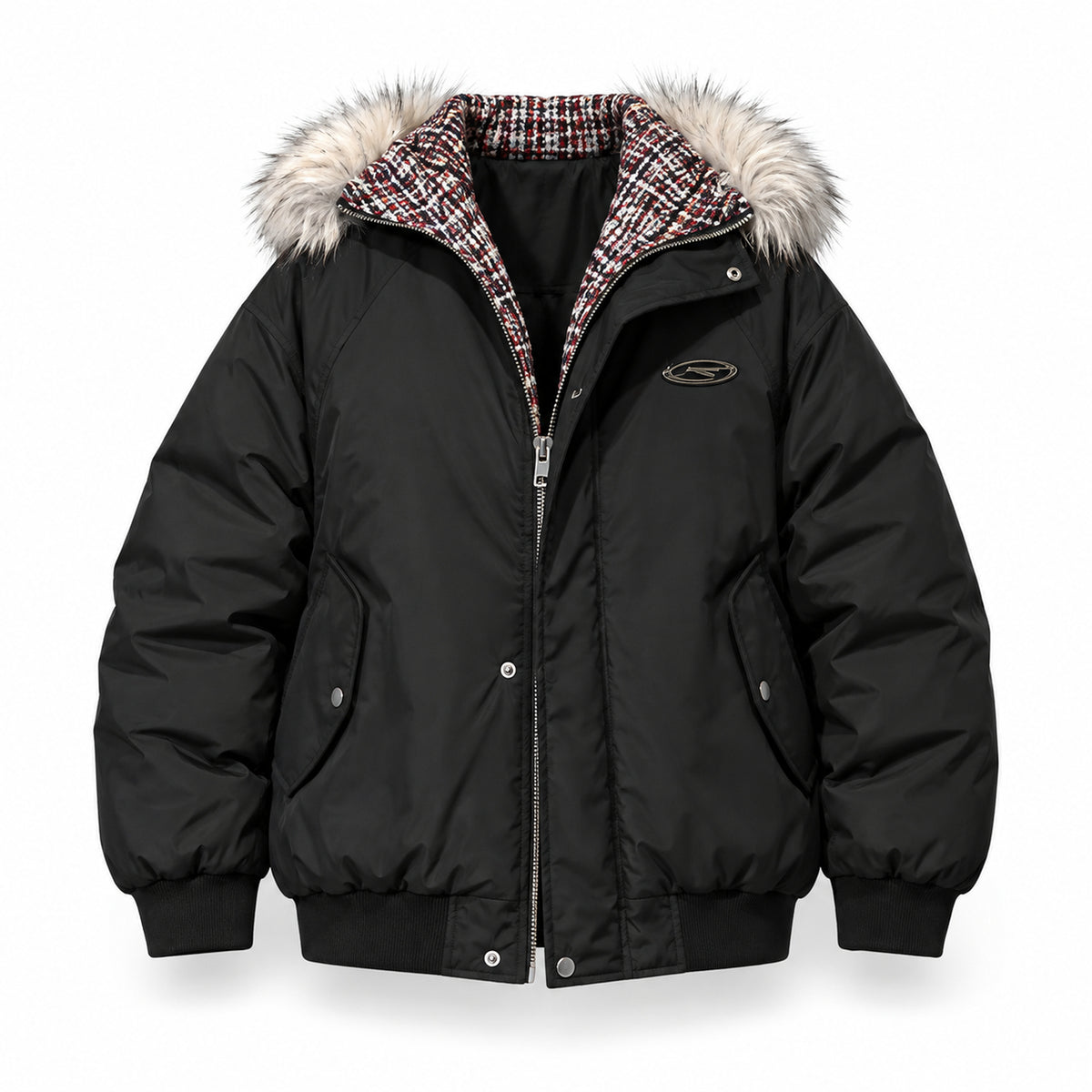 Men's Faux-Fur Hooded Puffer Parka in black - product view