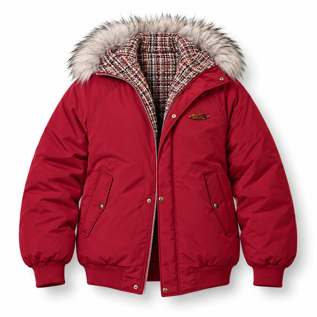 Men's Faux-Fur Hooded Puffer Parka in red - product view