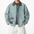 Men's Graphic-Print Light-Wash Denim Jacket in light blue - worn view