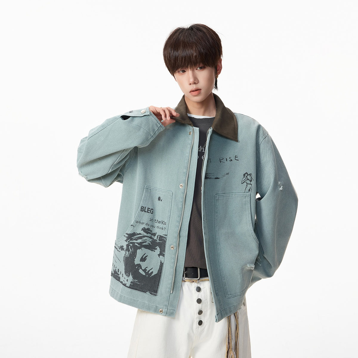 Men's Graphic-Print Light-Wash Denim Jacket - original product reference 2