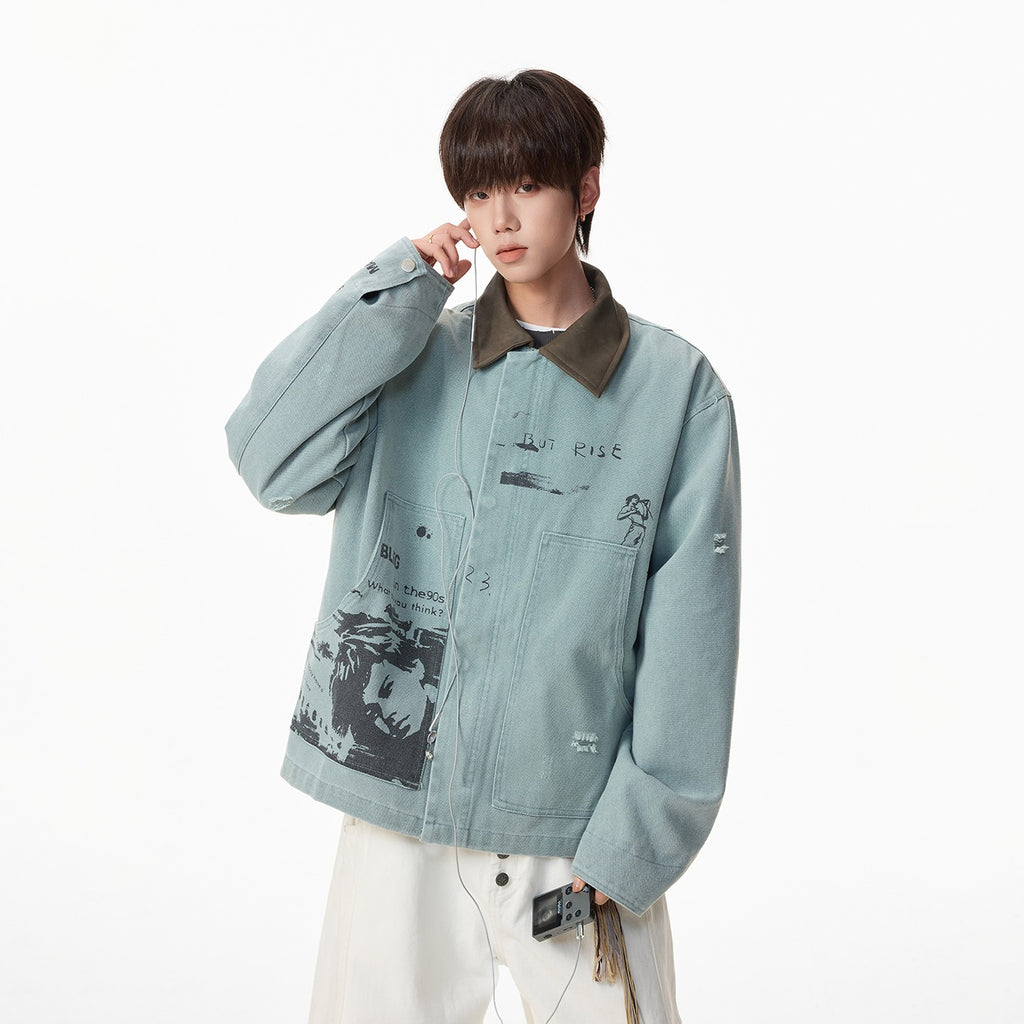 Men's Graphic-Print Light-Wash Denim Jacket - original product reference 3