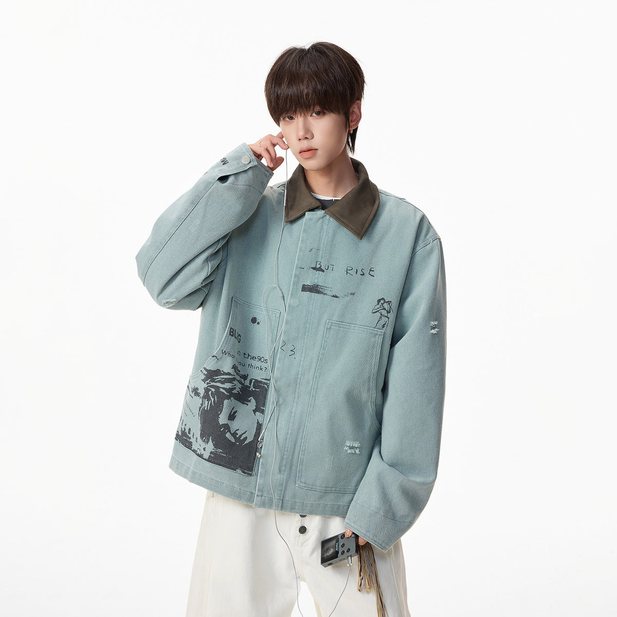 Men's Graphic-Print Light-Wash Denim Jacket - original product reference 3