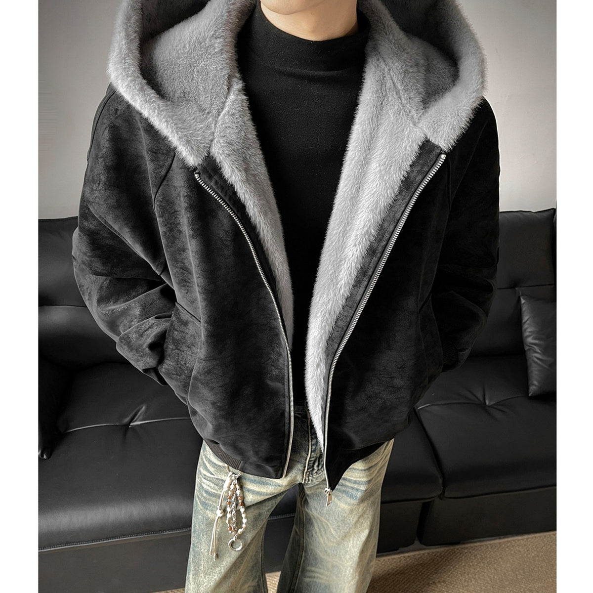 Men's Hooded Faux-Leather Fleece-Lined Jacket - original product reference 3