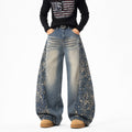 Men's Leopard-Panel Rhinestone Barrel Jeans in blue - worn view