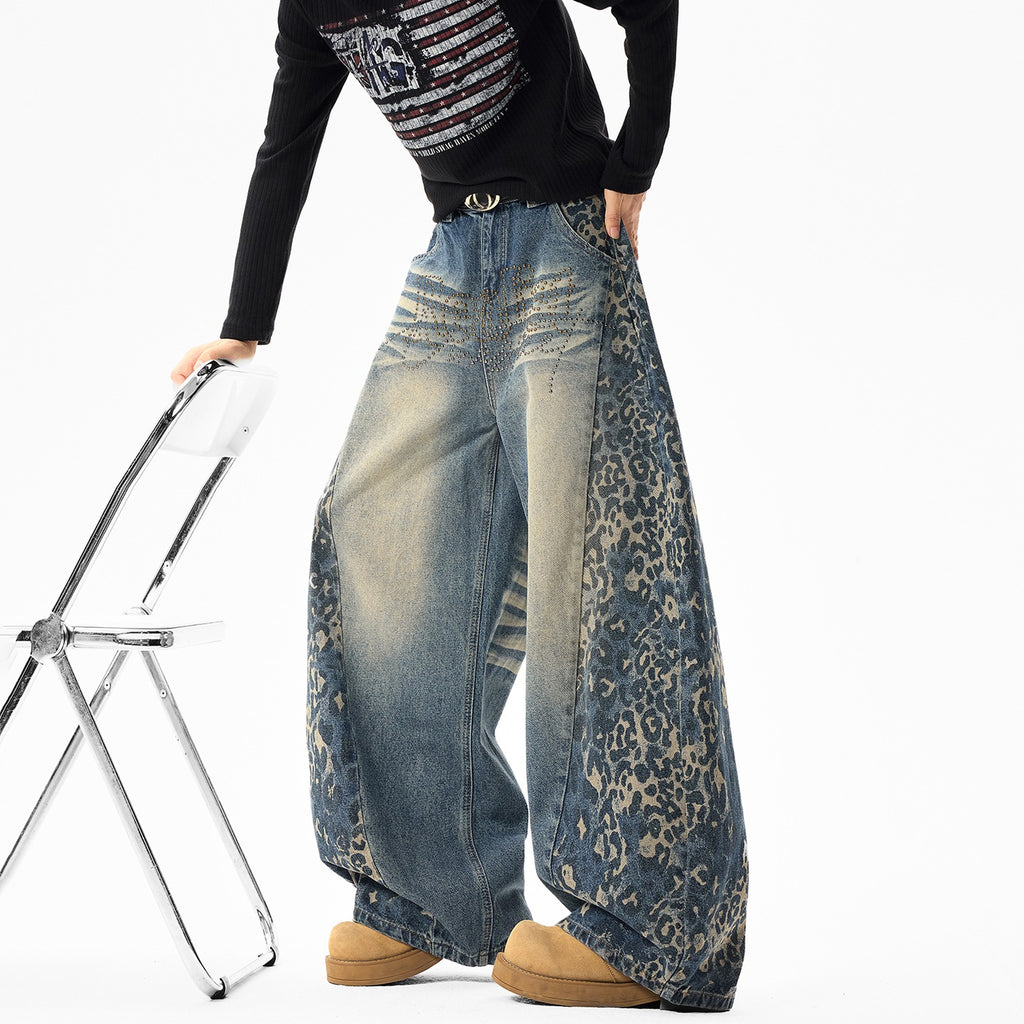Men's Leopard-Panel Rhinestone Barrel Jeans - original product reference 2