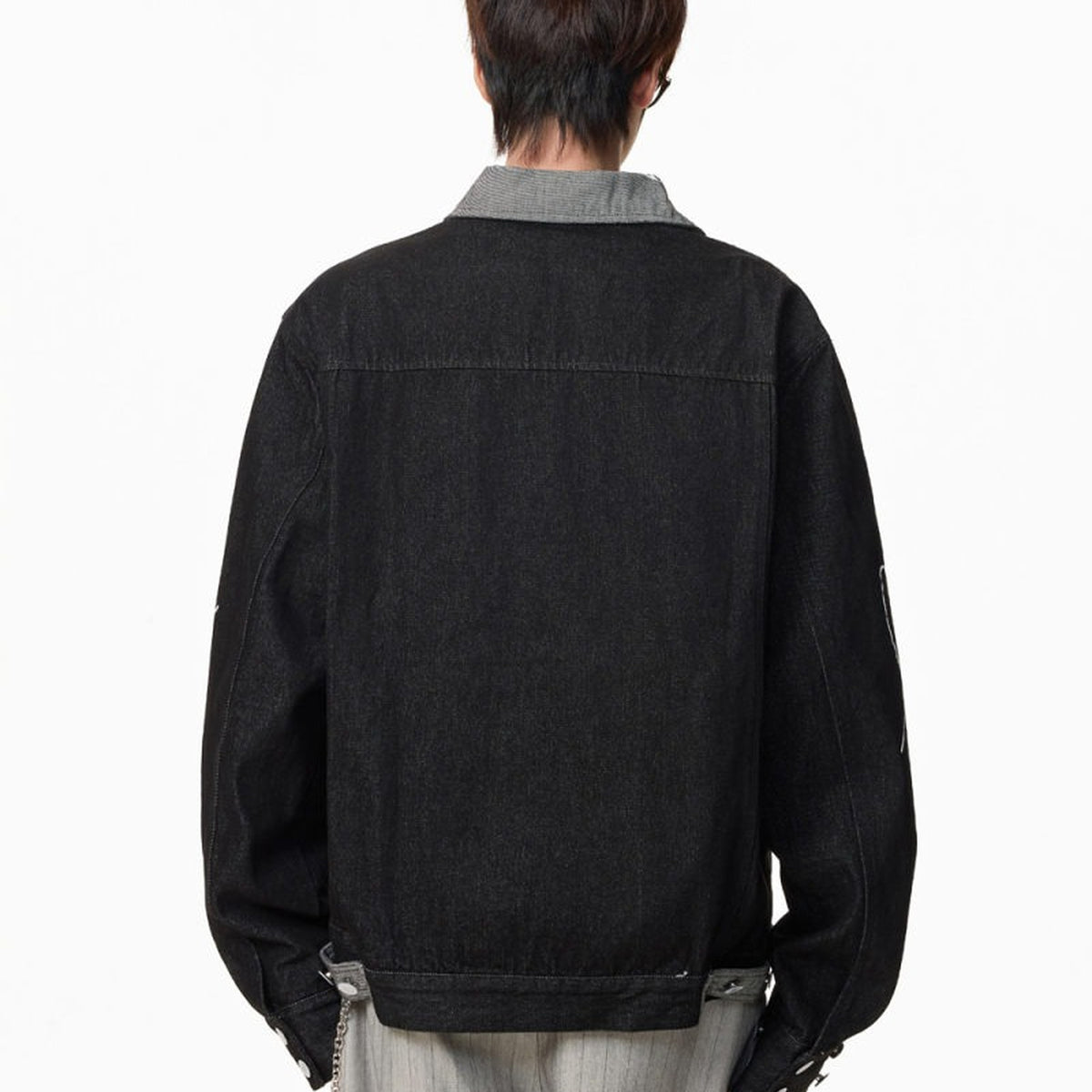 Men's Letter-Embroidered Black Denim Jacket - original product reference 2