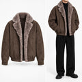 Men's Long-Pile Faux-Fur-Lined Winter Jacket in brown - worn view