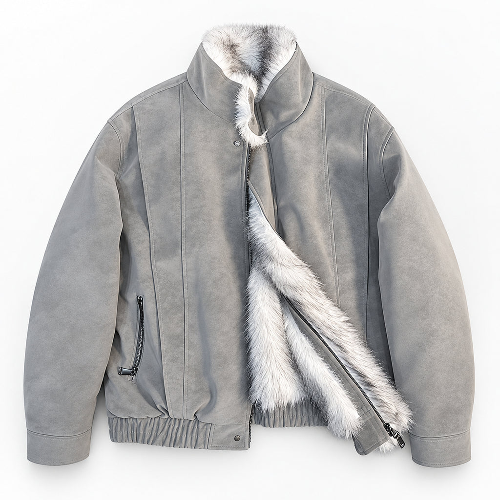 Men's Long-Pile Faux-Fur-Lined Winter Jacket in gray - product view