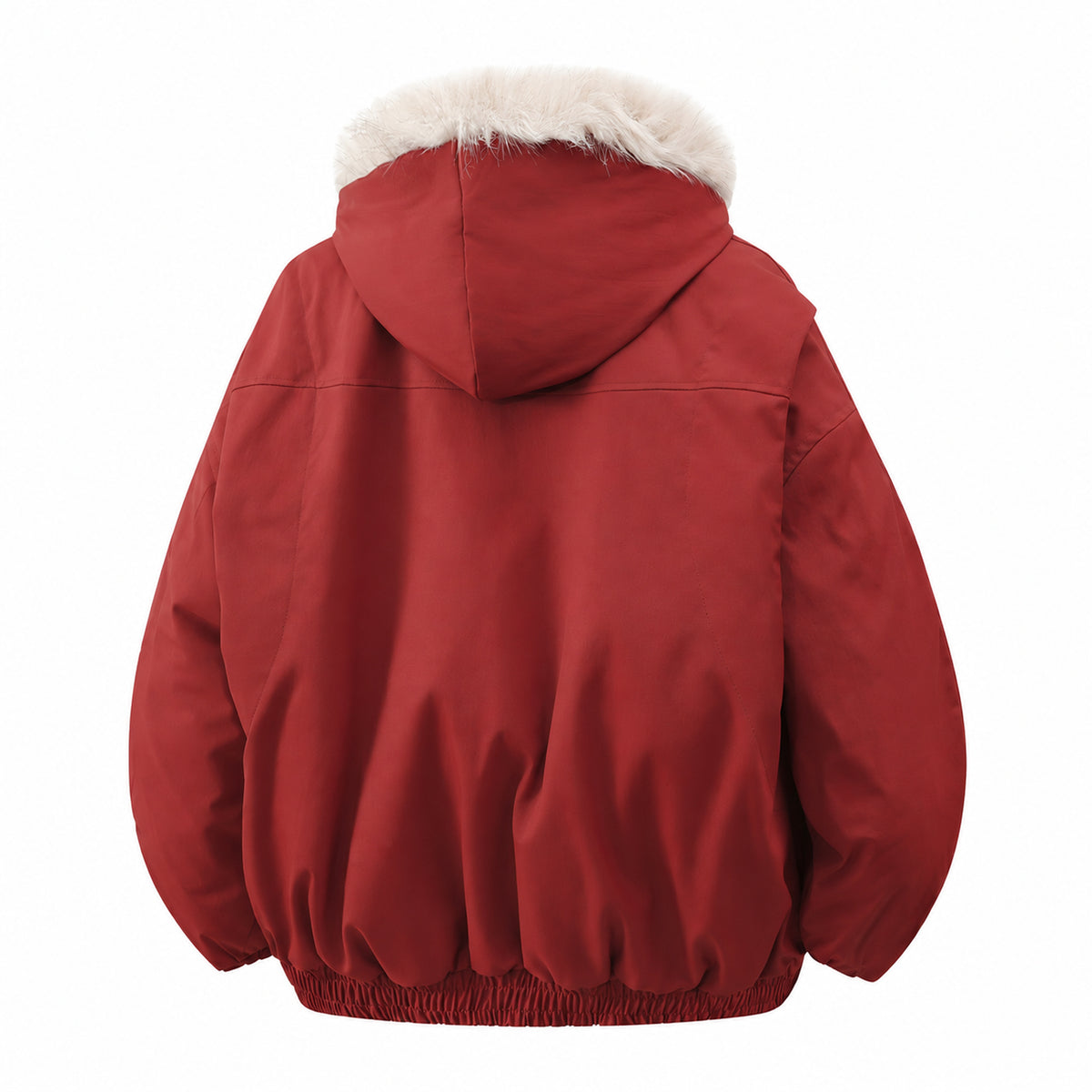 Men's Long-Pile Fleece-Trimmed Hooded Jacket in red - product view