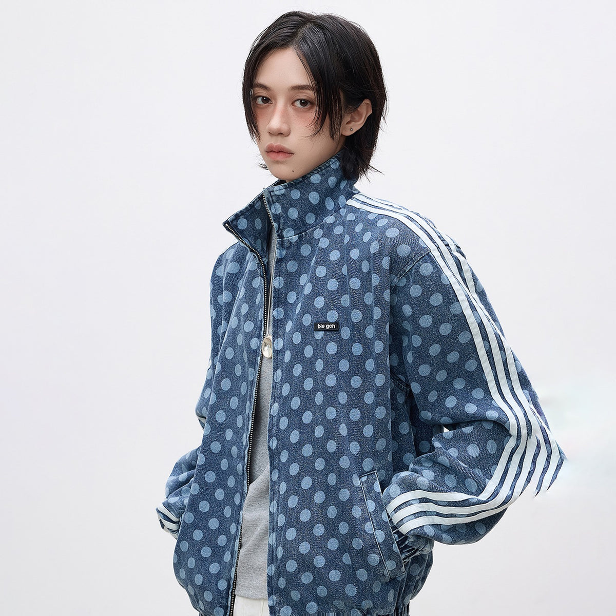 Men's Polka-Dot Side-Stripe Cropped Denim Jacket - original product reference 2