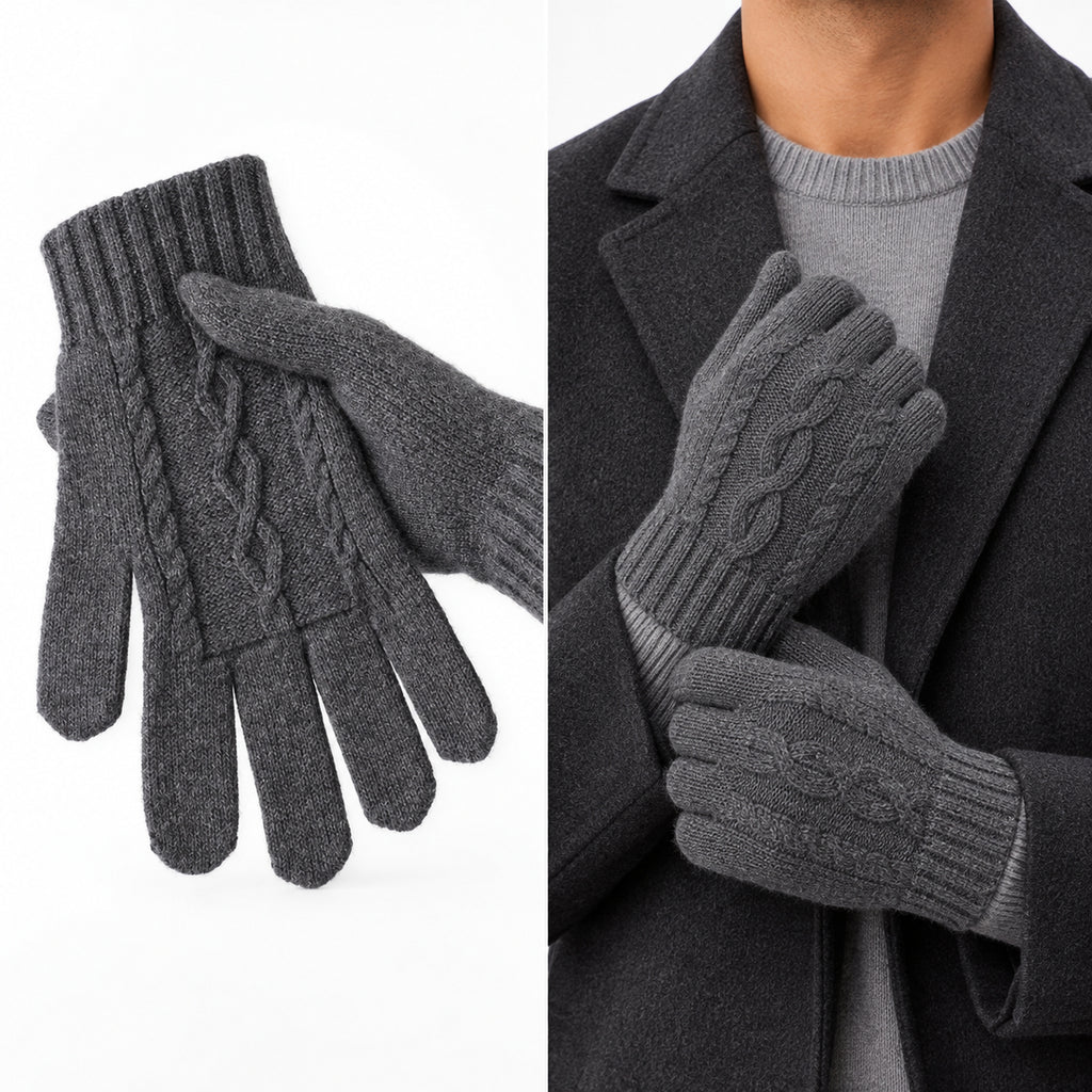 Men's Pure Wool Ribbed Knit Gloves - worn view