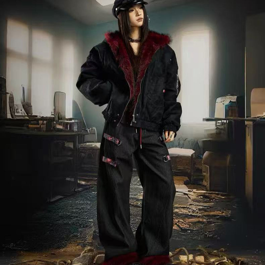 Men's Red-Lined Faux-Fur Hooded Puffer Jacket - original product reference 2