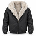 Men's Shearling-Lined Hooded Puffer Jacket in black - worn view