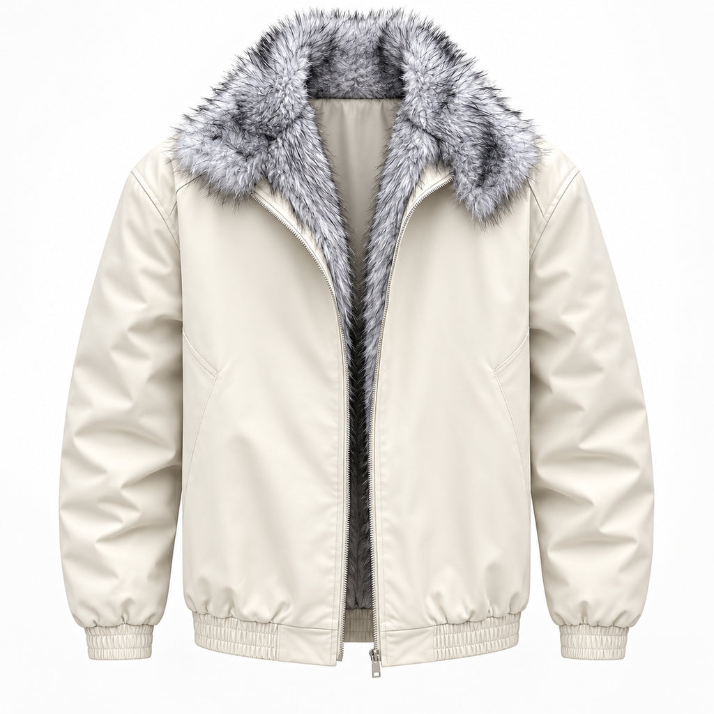 Men's Stand-Collar Faux-Fur-Lined Winter Jacket in beige - product view
