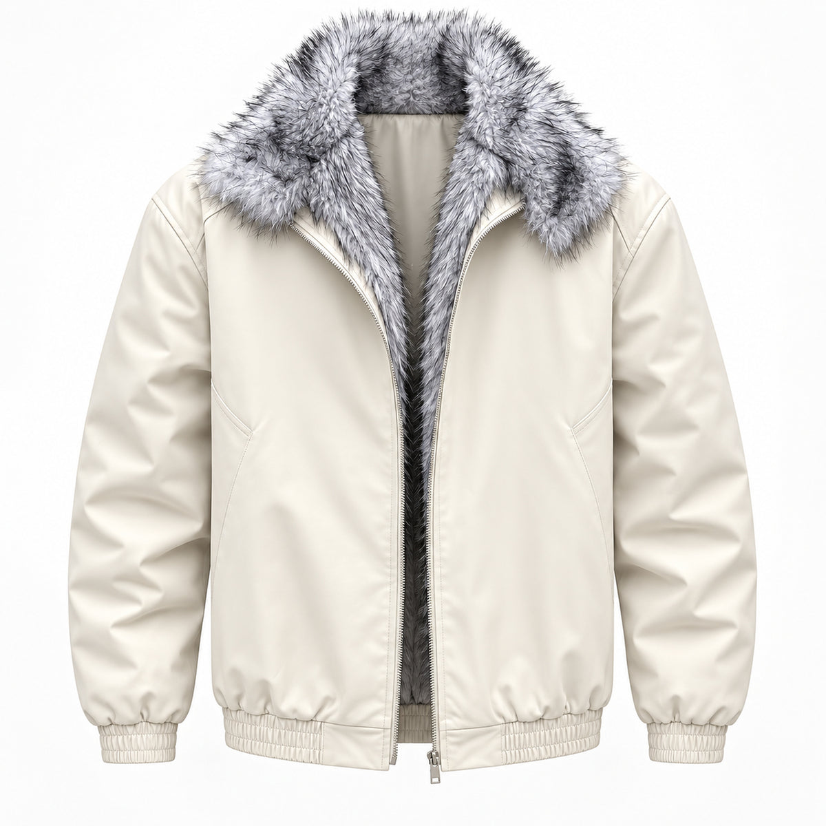 Men's Stand-Collar Faux-Fur-Lined Winter Jacket in beige - product view