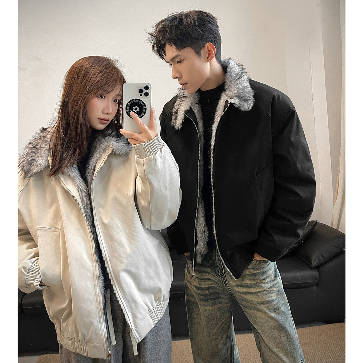 Men's Stand-Collar Faux-Fur-Lined Winter Jacket - original product reference 2