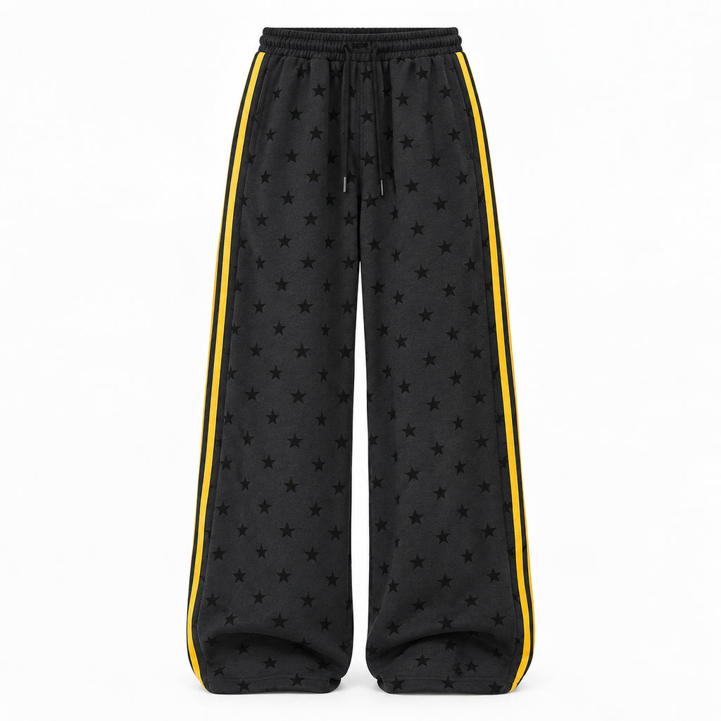 Men's Star-Print Side-Stripe Wide-Leg Sweatpants in black - product view