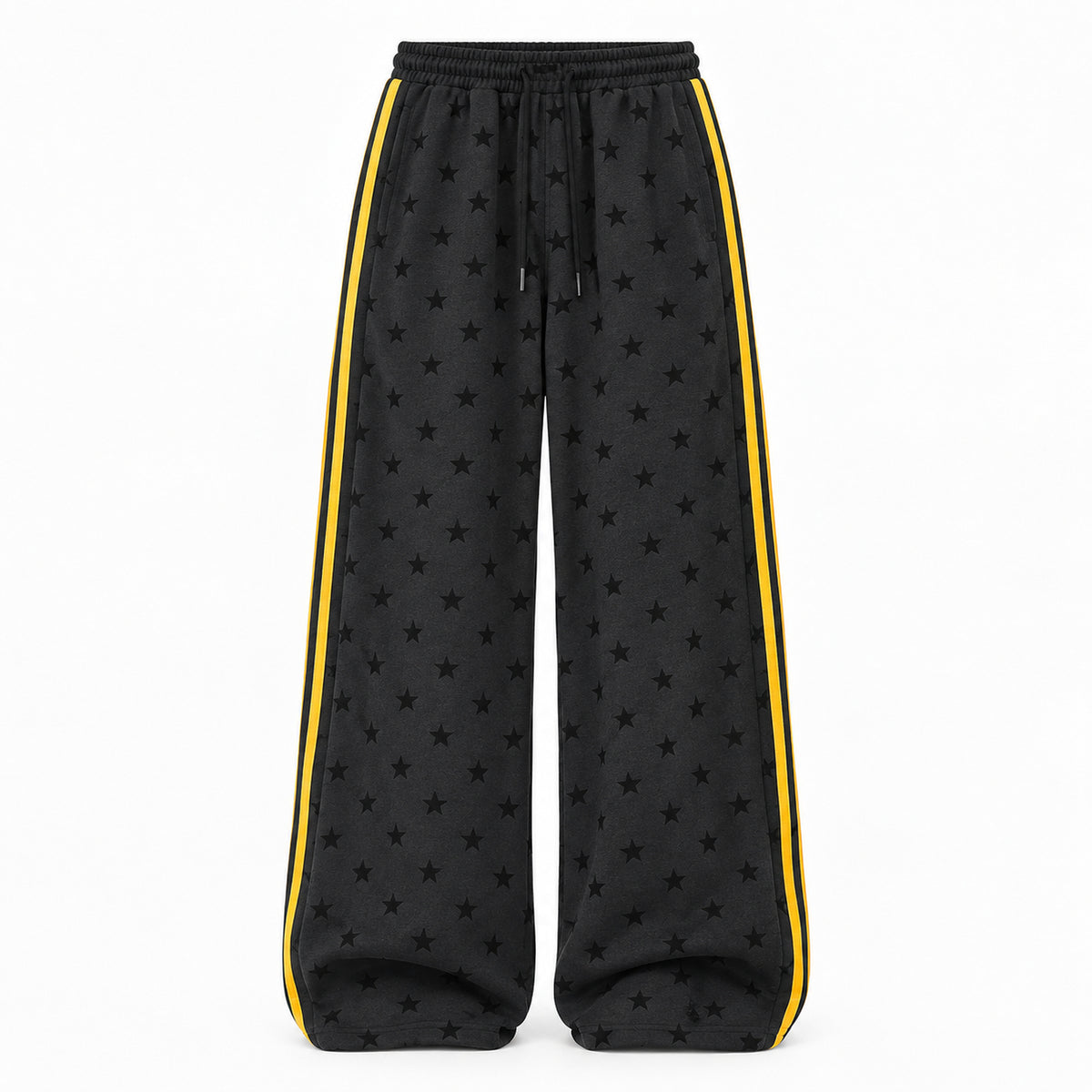 Men's Star-Print Side-Stripe Wide-Leg Sweatpants in black - product view
