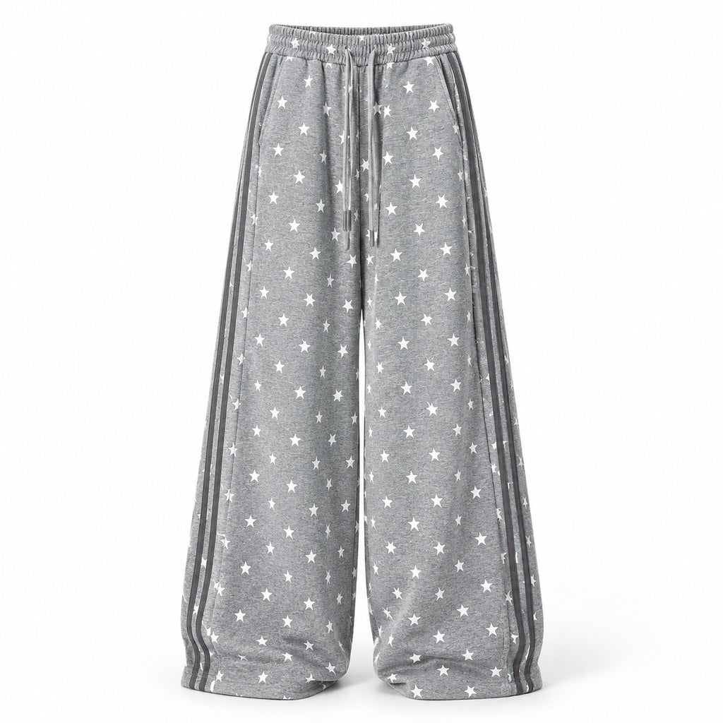Men's Star-Print Side-Stripe Wide-Leg Sweatpants in gray - product view