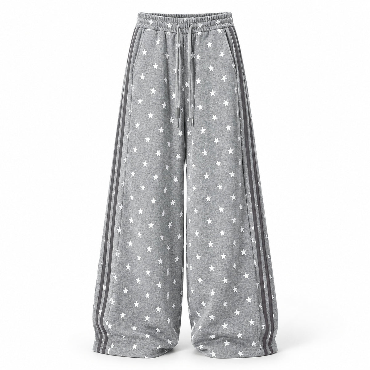 Men's Star-Print Side-Stripe Wide-Leg Sweatpants in gray - product view