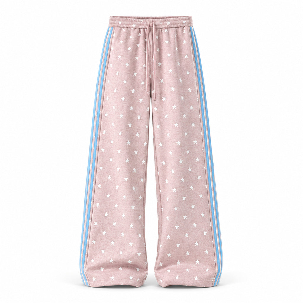 Men's Star-Print Side-Stripe Wide-Leg Sweatpants in pink - product view