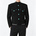 Men's Turquoise-Stud Metallic Tweed Jacket in black - worn view