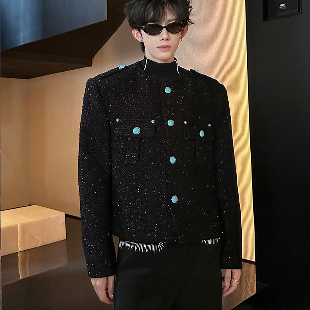Men's Turquoise-Stud Metallic Tweed Jacket - original product reference 1
