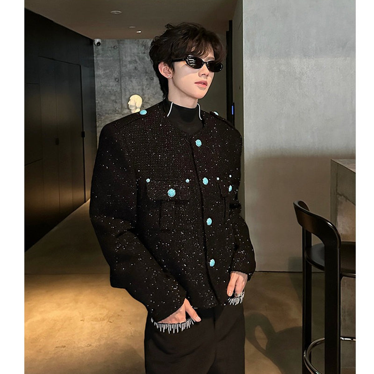 Men's Turquoise-Stud Metallic Tweed Jacket - original product reference 2
