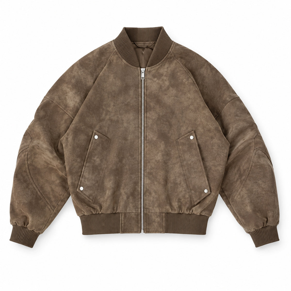 Men's washed faux-suede bomber jacket in brown - product view