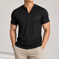 VARENFORM mesh henley short sleeve tee in black on model