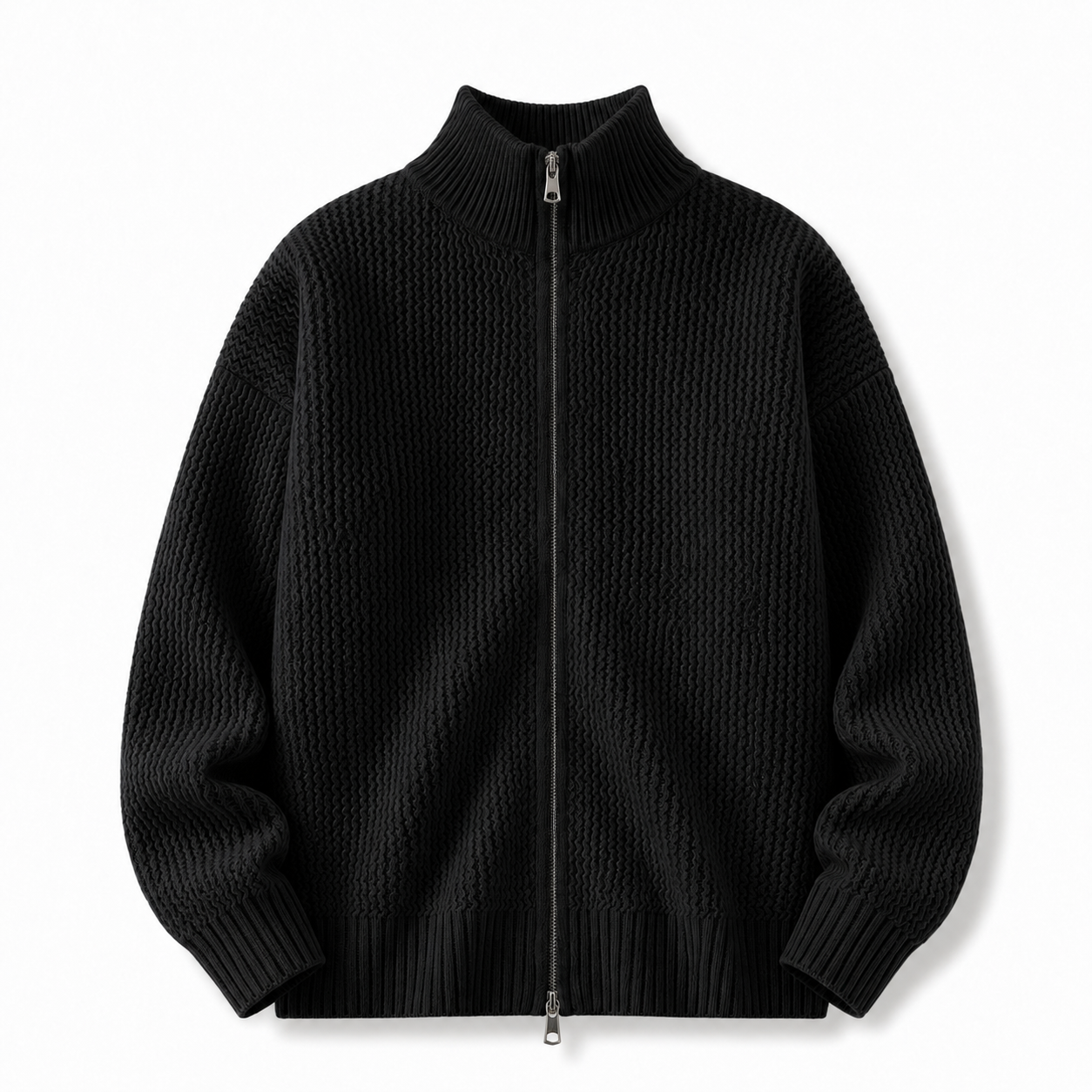 VAREN FORM Moss Texture Stand Collar Zip Cardigan black product front
