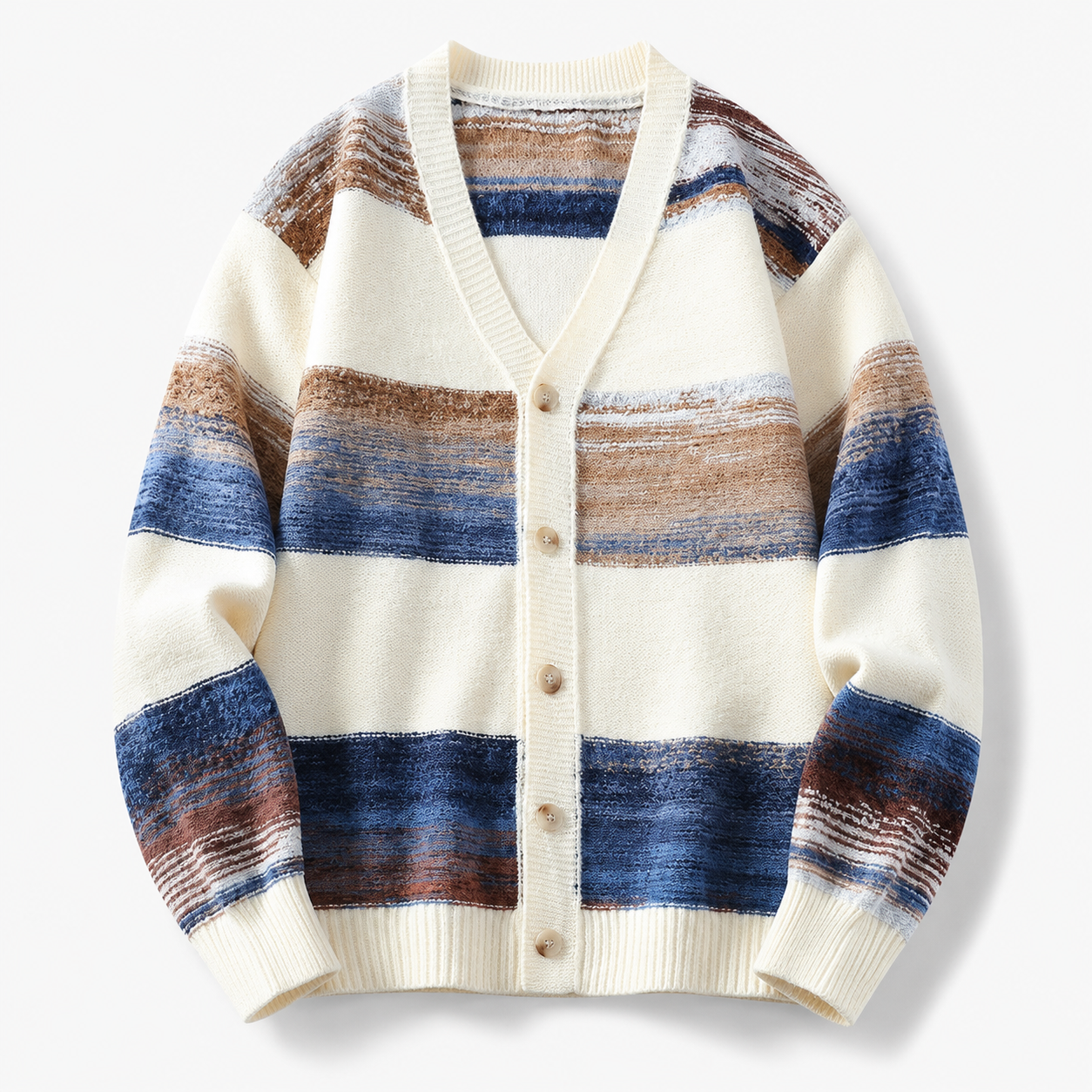 VAREN FORM Oversized Striped Button Knit Cardigan ivory multi stripe product front