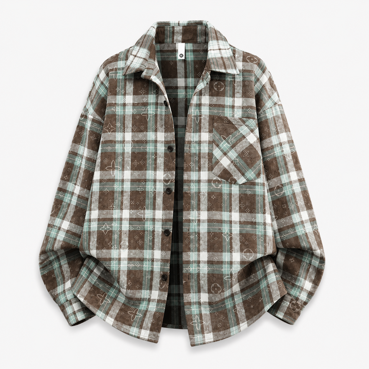 VAREN FORM Plaid Tie-Dye Oversized Long Sleeve Shirt brown plaid product front
