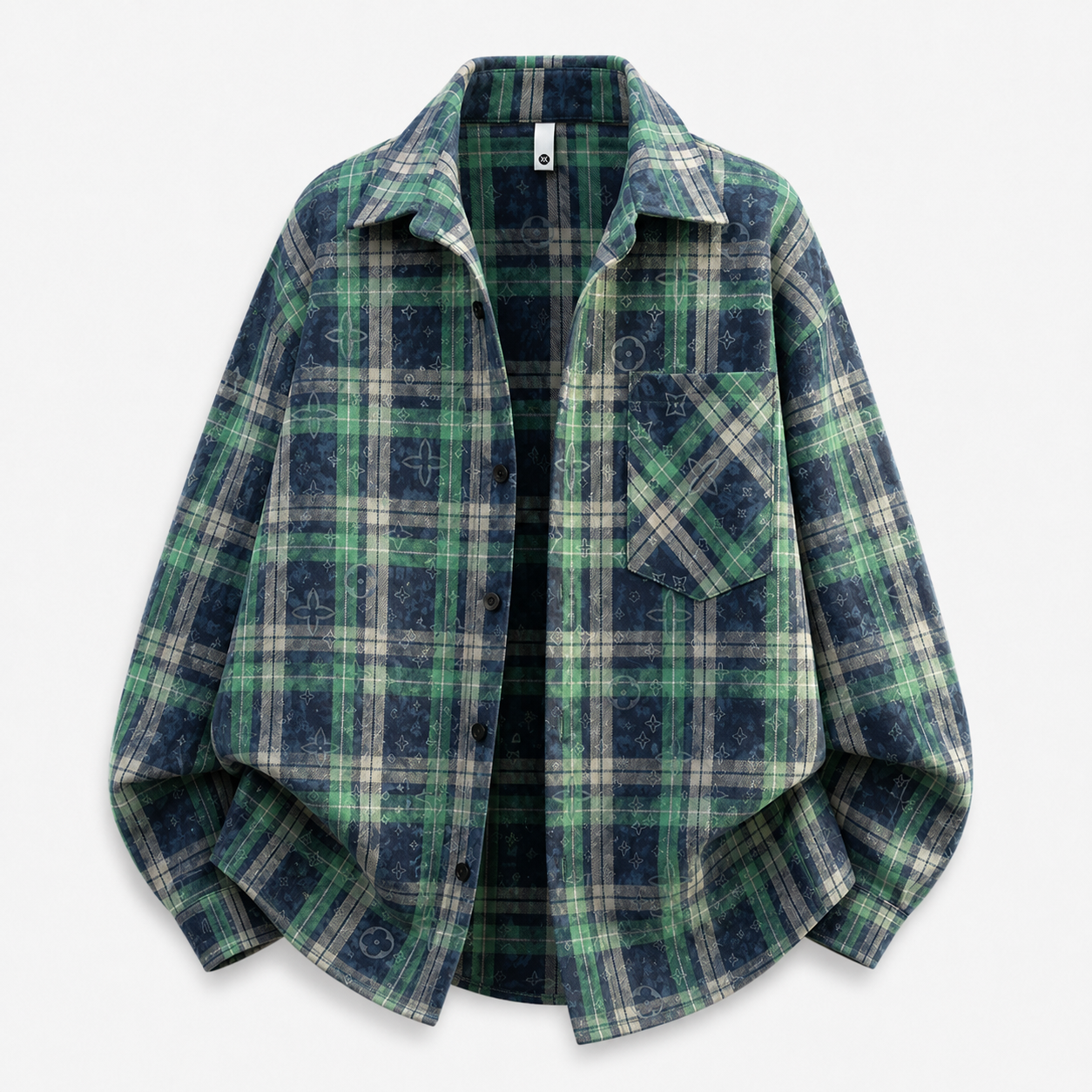 VAREN FORM Plaid Tie-Dye Oversized Long Sleeve Shirt green plaid product front