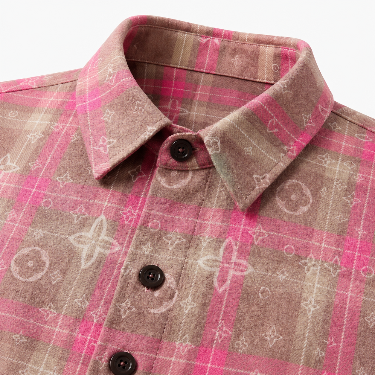 VAREN FORM Plaid Tie-Dye Oversized Long Sleeve Shirt pink coral collar detail