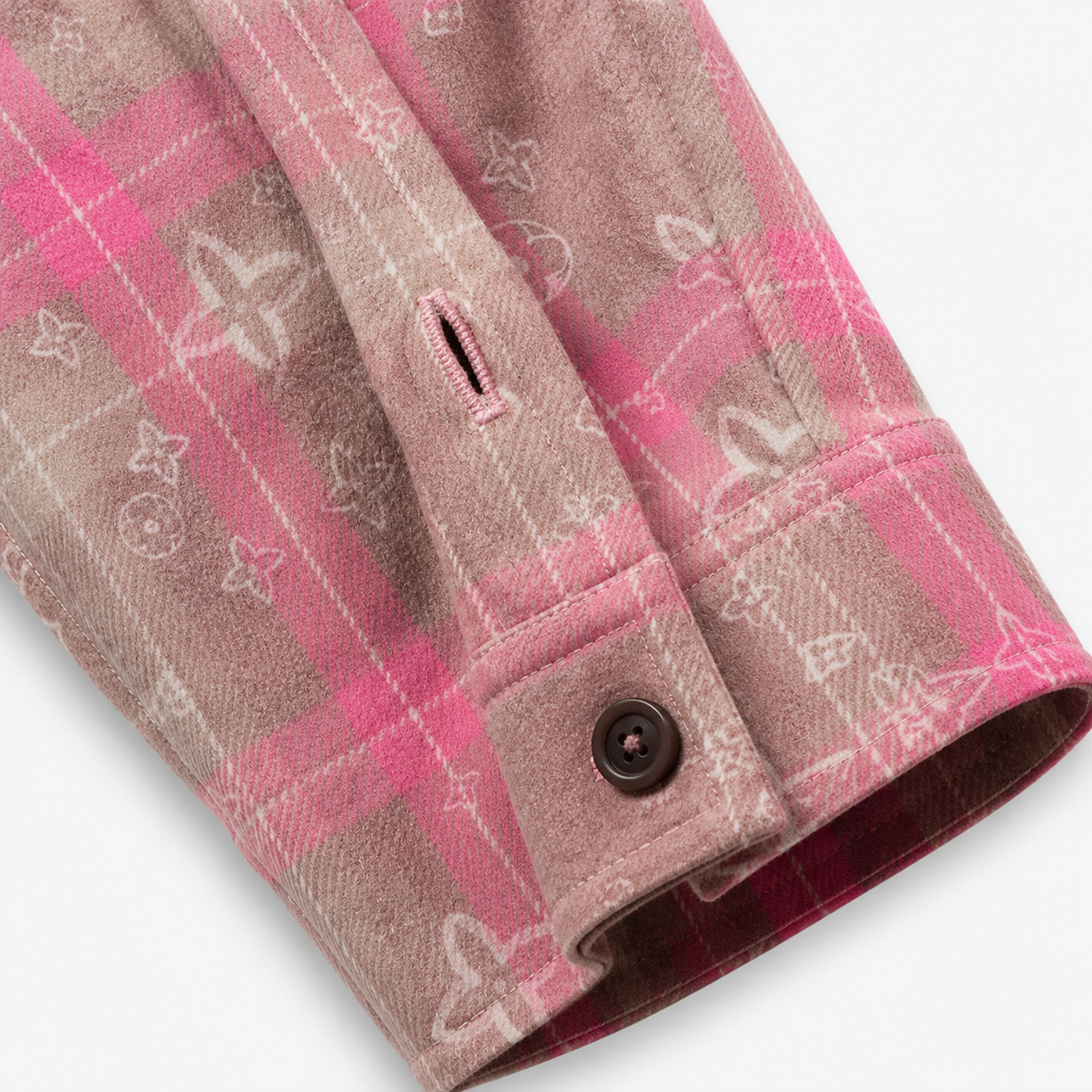 VAREN FORM Plaid Tie-Dye Oversized Long Sleeve Shirt pink coral cuff detail
