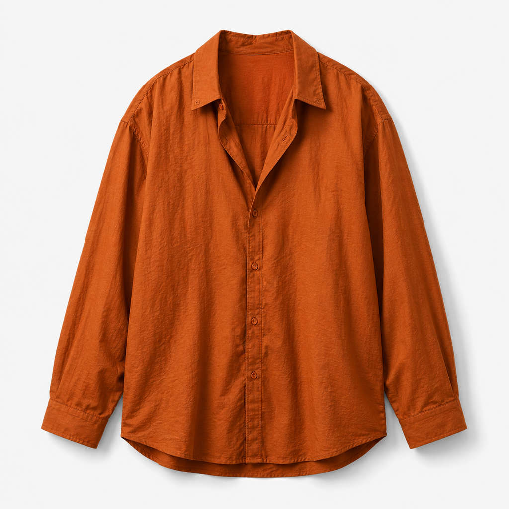 VARENFORM Relaxed Plant Fiber Shirt Shorts Set VF-06659S Rust Orange shirt flat view