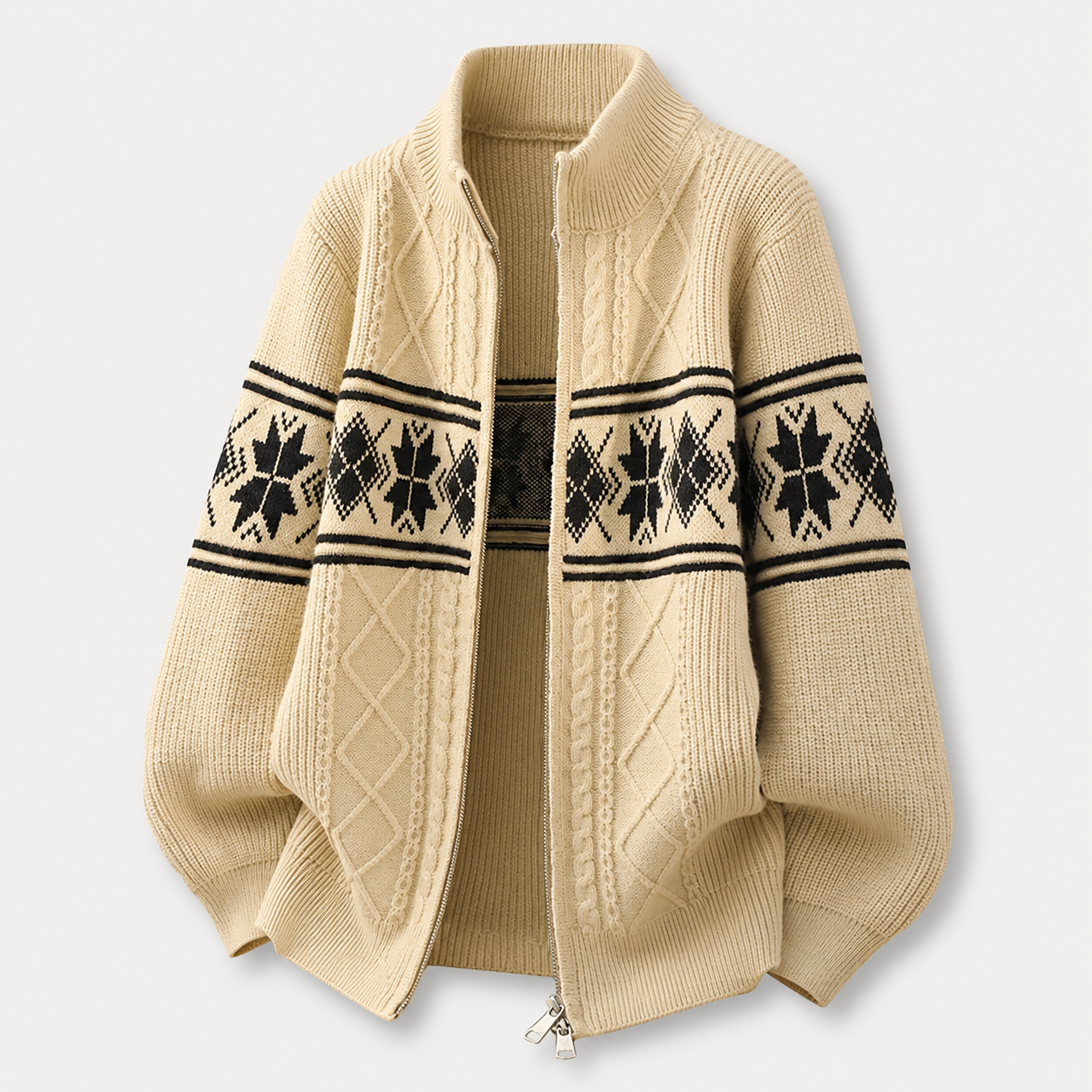 VAREN FORM Retro Argyle Stand Collar Knit Cardigan beige product front